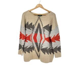 Lauren Ralph Lauren Women's Wool Blend Sweater Southwest Aztec Size 1X‎